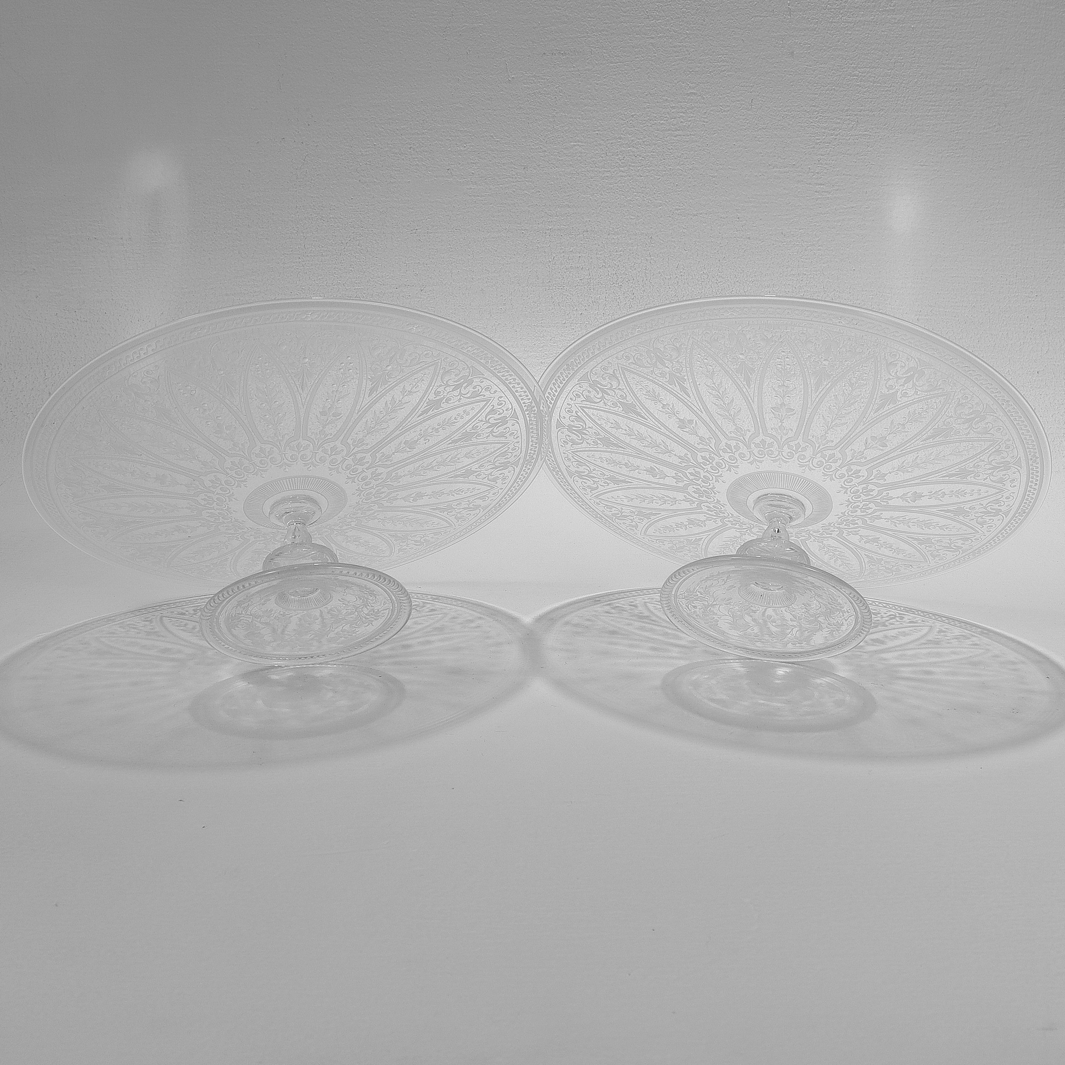 Pair of Antique Stourbridge Etched & Engraved Glass Tazzas For Sale 6