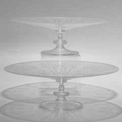 Pair of Antique Stourbridge Etched & Engraved Glass Tazzas