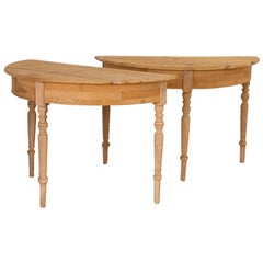 Pair of Antique Stripped Pine Demilune Tables from Sweden