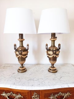 Pair of antique style bronze lamps, France 19th century