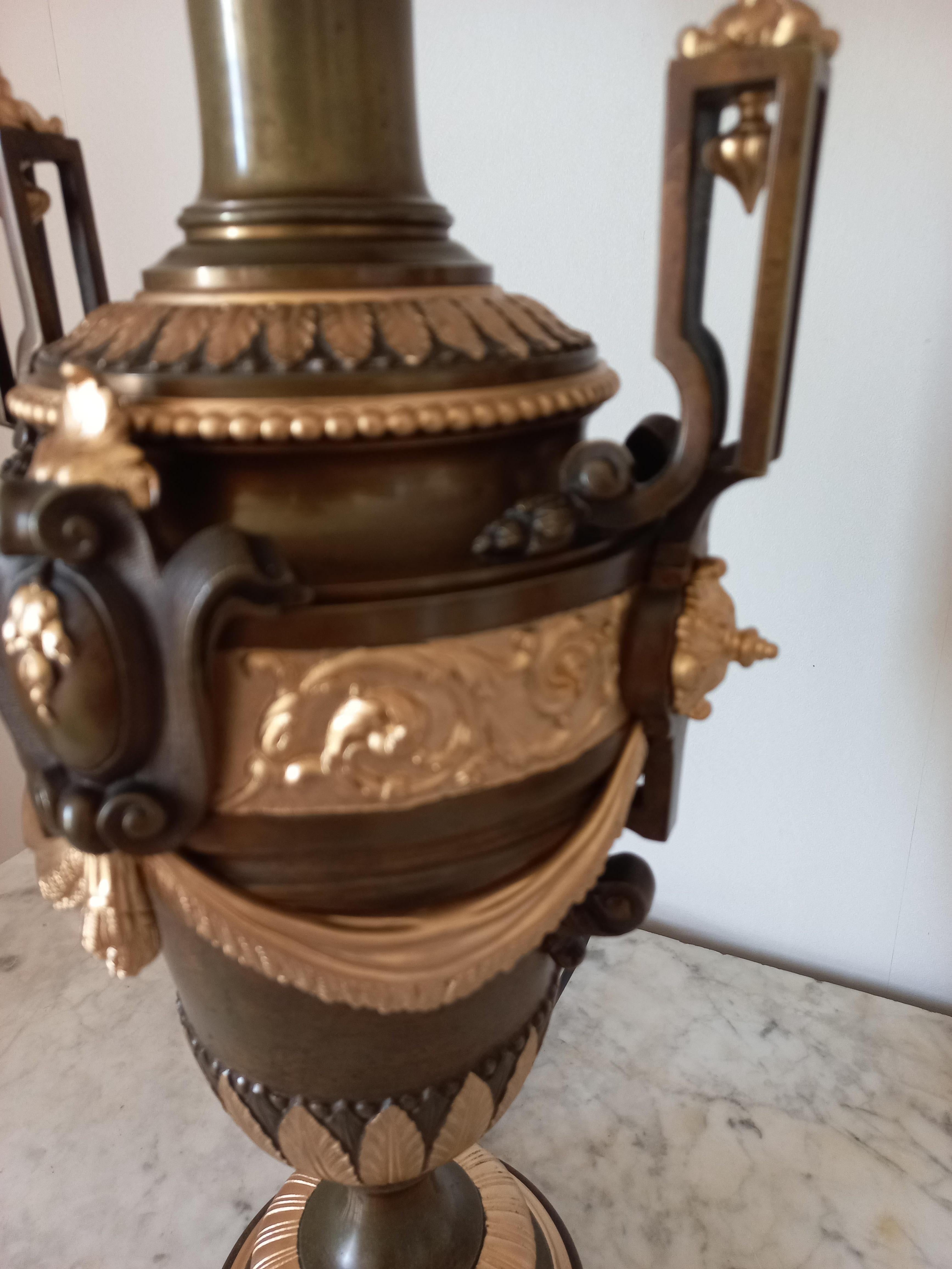 Pair of antique style bronze lamps, France 19th century In Excellent Condition For Sale In CHALON-SUR-SAÔNE, FR