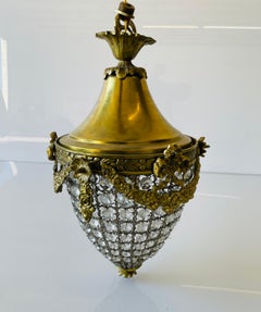 Pair of Antique style Pendant Lights in Solid Brass & Cut Glass