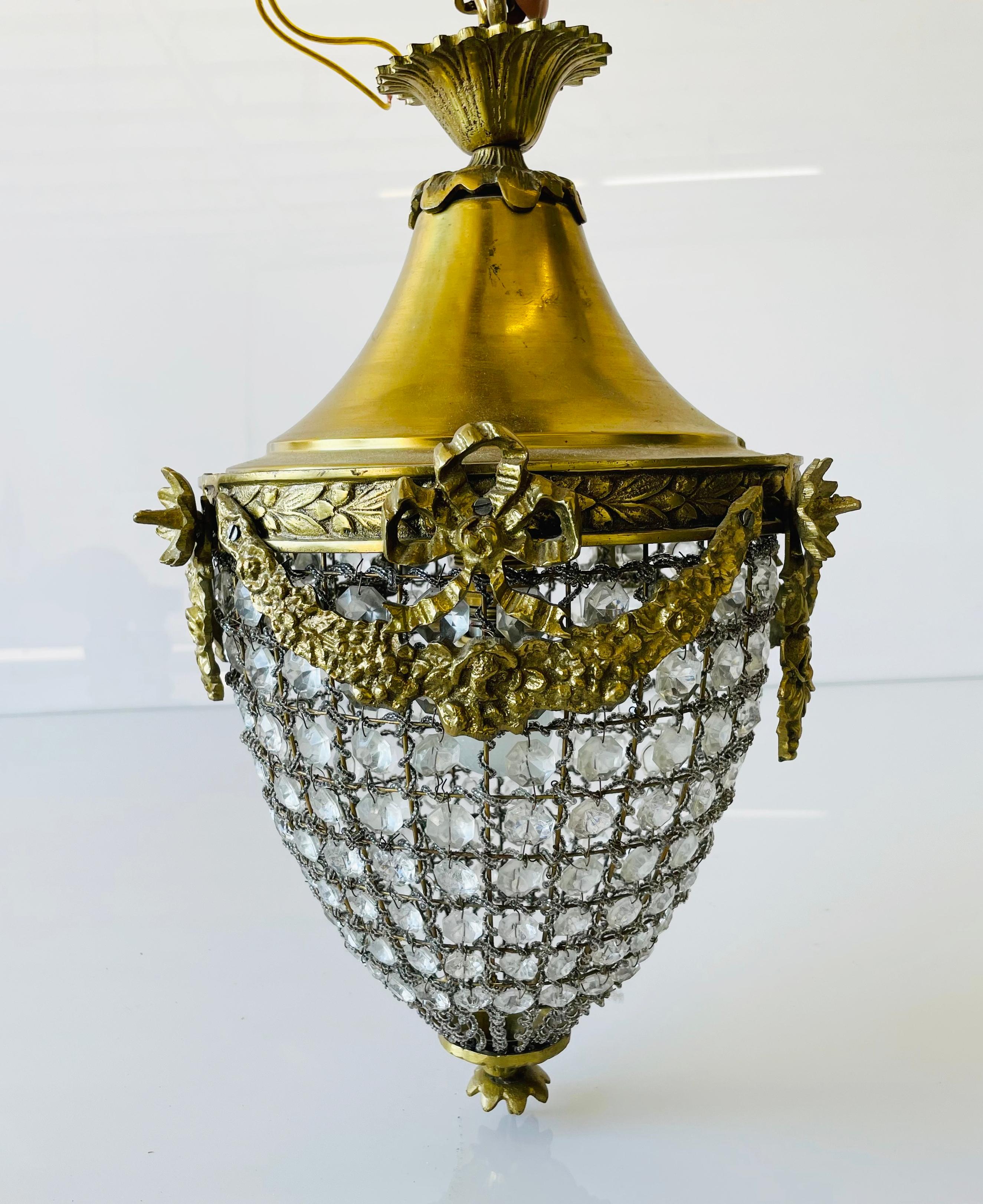 Moorish Pair of Antique style Pendant Lights in Solid Brass & Cut Glass For Sale