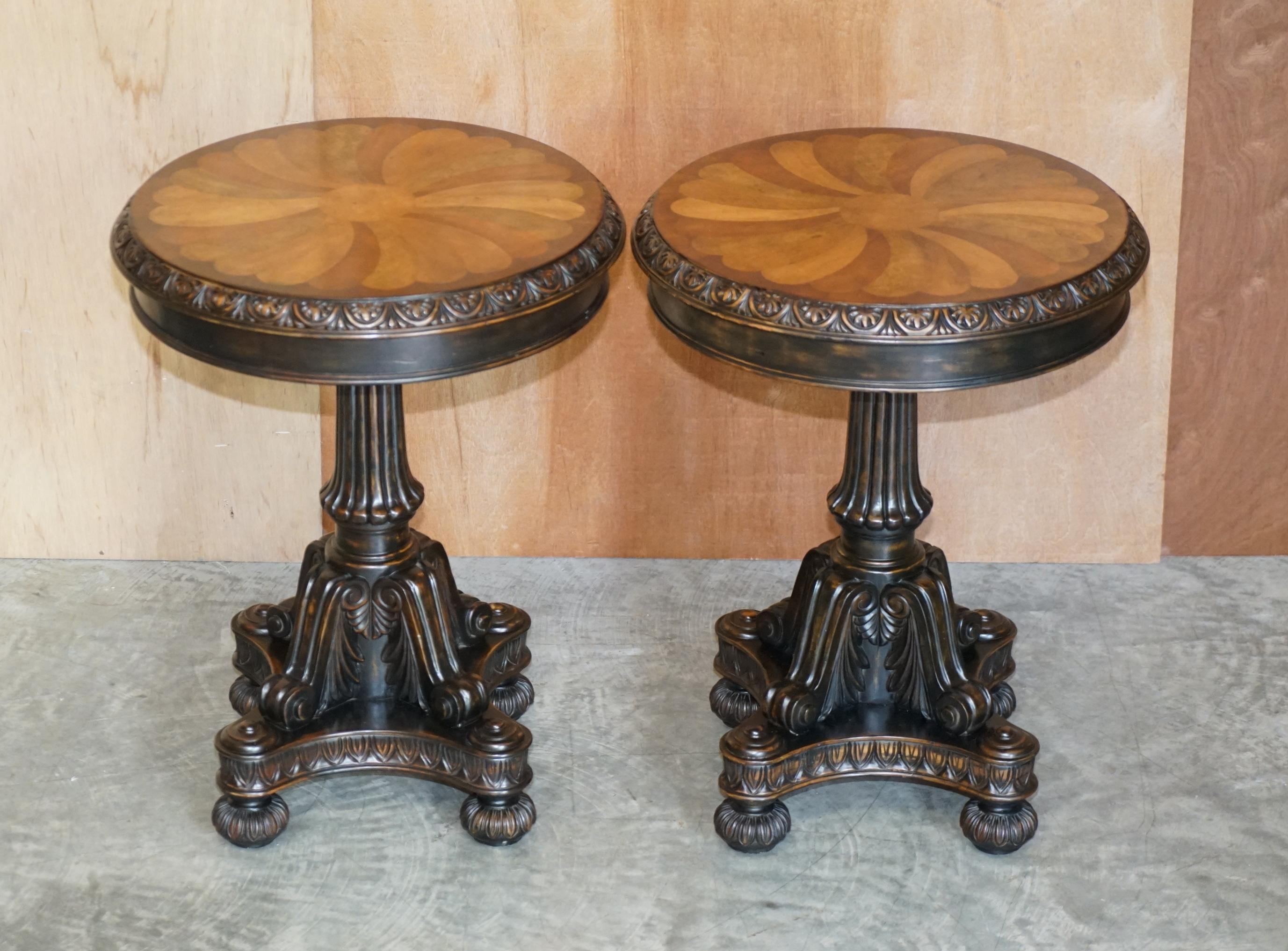 We are delighted to offer for sale this stunning pair of antique style Sample / specimen hardwood side tables.

A very good looking decorative and well made pair of tables, the tops are what’s called specimen hardwood, they are made up of