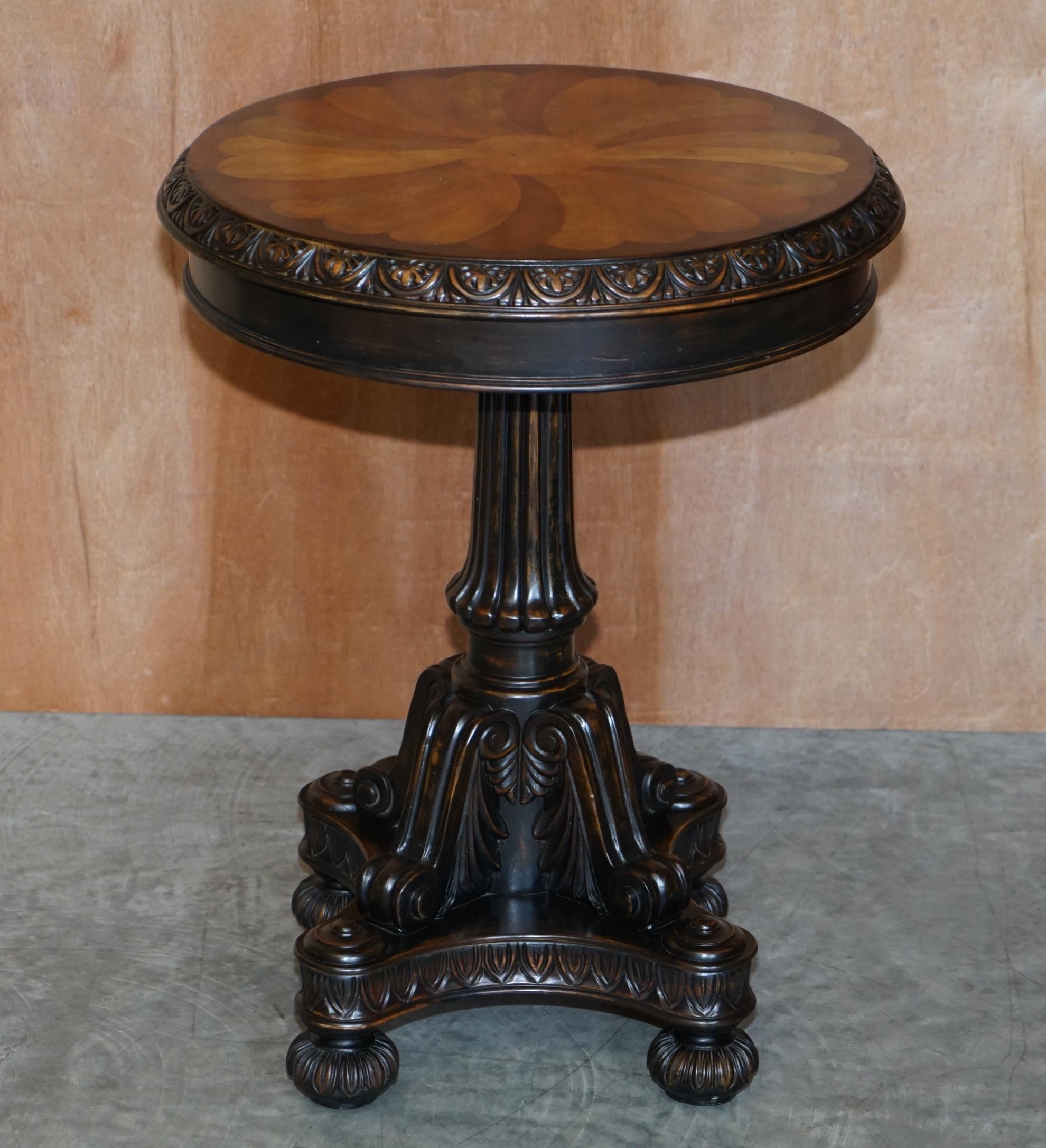 Victorian Pair of Antique Style Speciamine Wood Topped Occasional Side Lamp Wine Tables For Sale