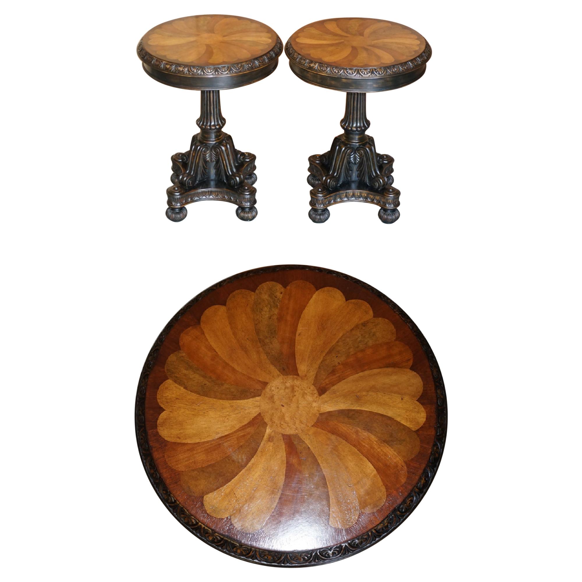Pair of Antique Style Speciamine Wood Topped Occasional Side Lamp Wine Tables For Sale