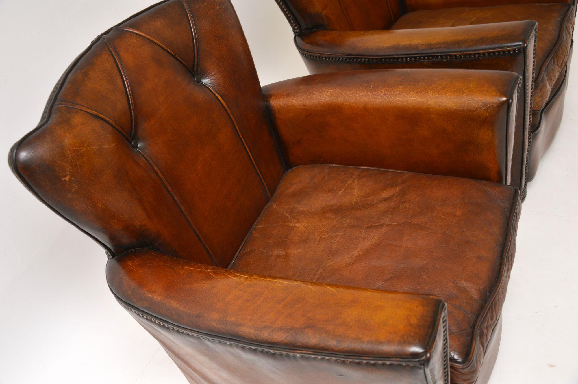 20th Century Pair of Antique Style Vintage Leather Club Armchairs