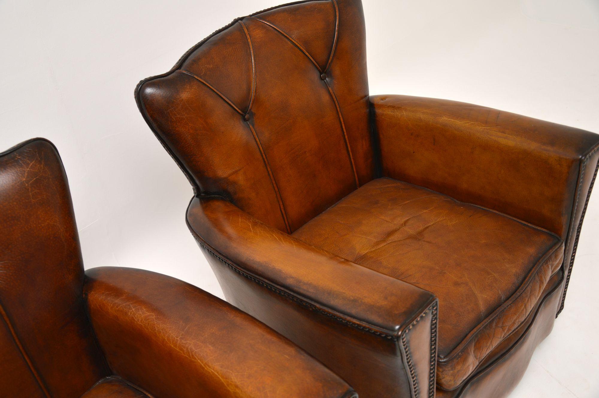 Pair of Antique Style Vintage Leather Club Armchairs 1