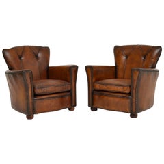 Pair of Antique Style Vintage Leather Club Armchairs