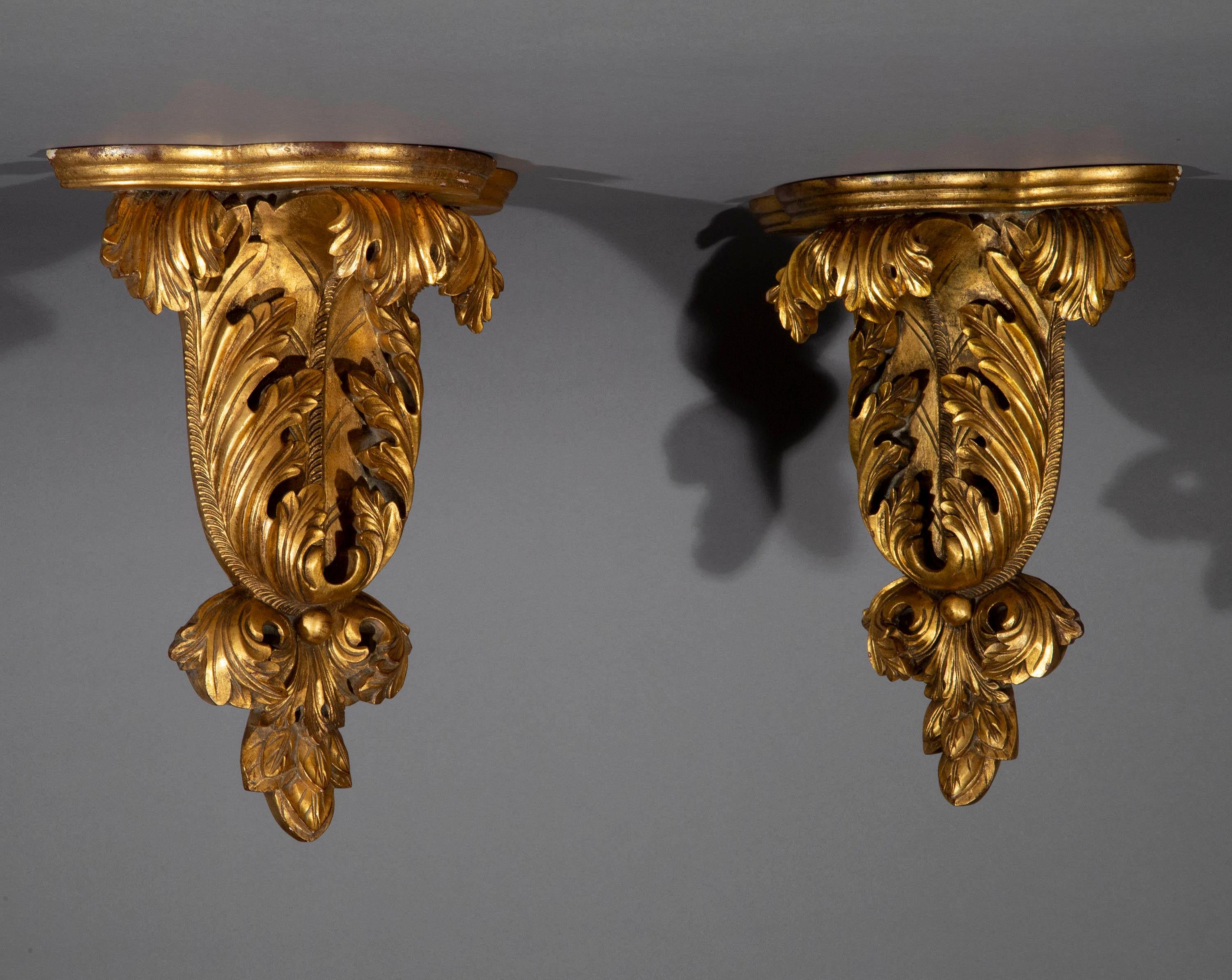 Carved Pair of Antique Style Wall Brackets or Sconces