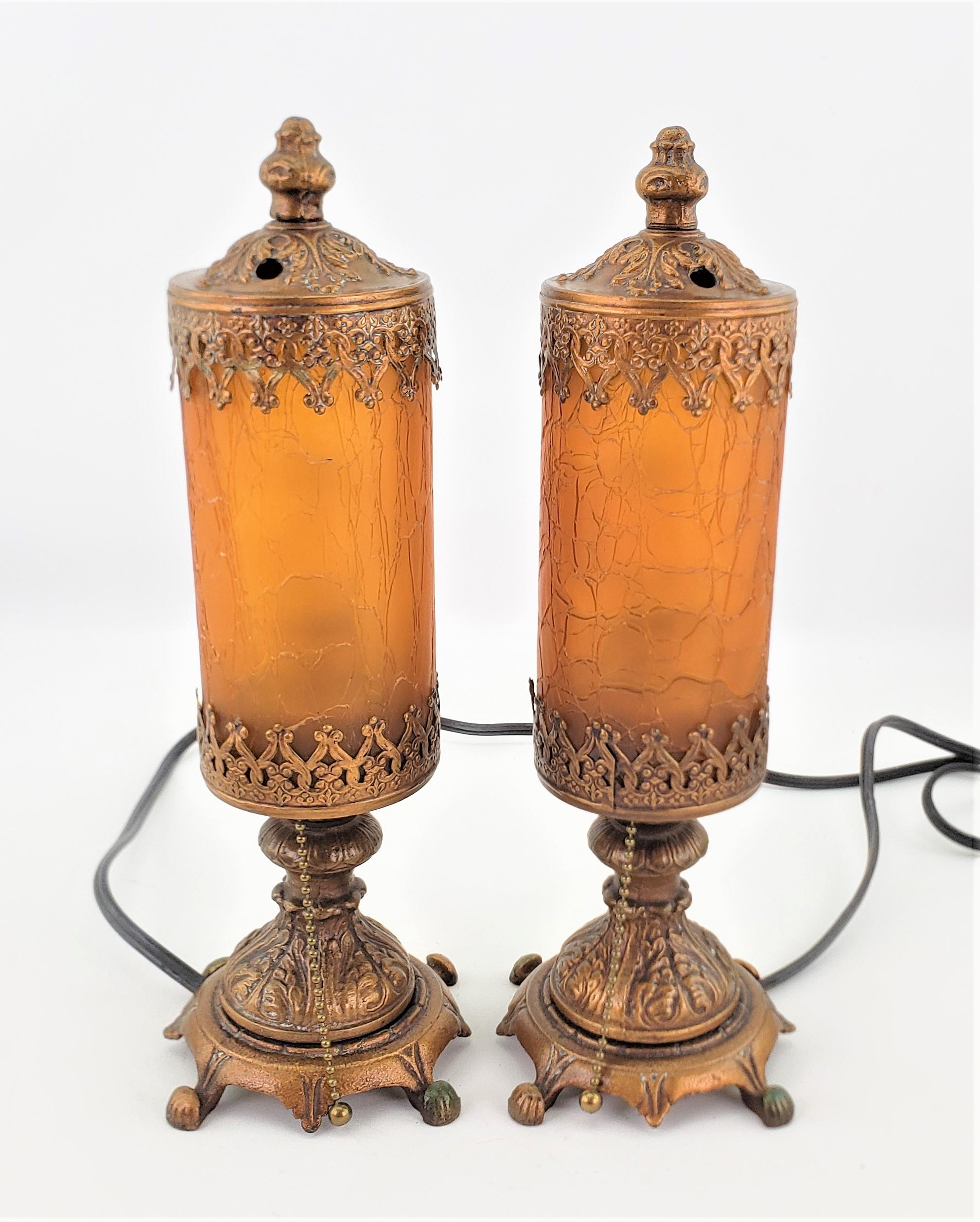 20th Century Pair of Antique Styled Accent or Boudoir Table Lamps with Crackle Glass Shades