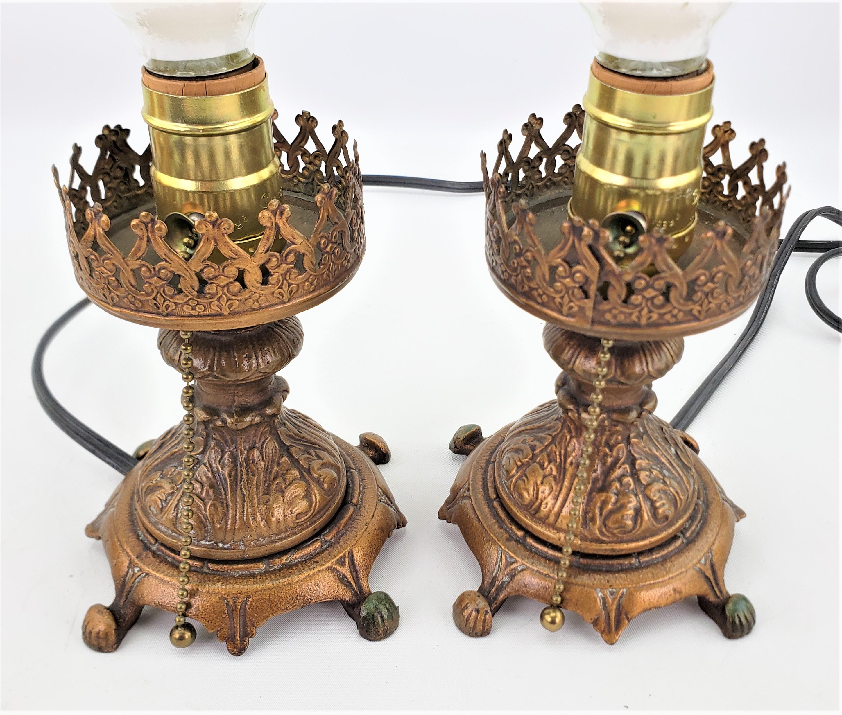 Pair of Antique Styled Accent or Boudoir Table Lamps with Crackle Glass Shades 3
