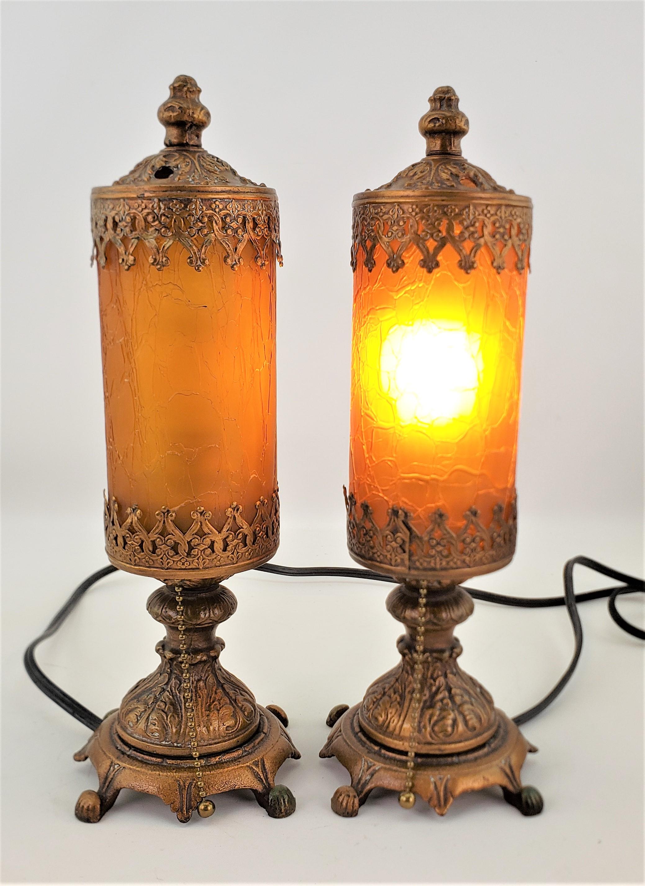 Pair of Antique Styled Accent or Boudoir Table Lamps with Crackle Glass Shades In Good Condition In Hamilton, Ontario