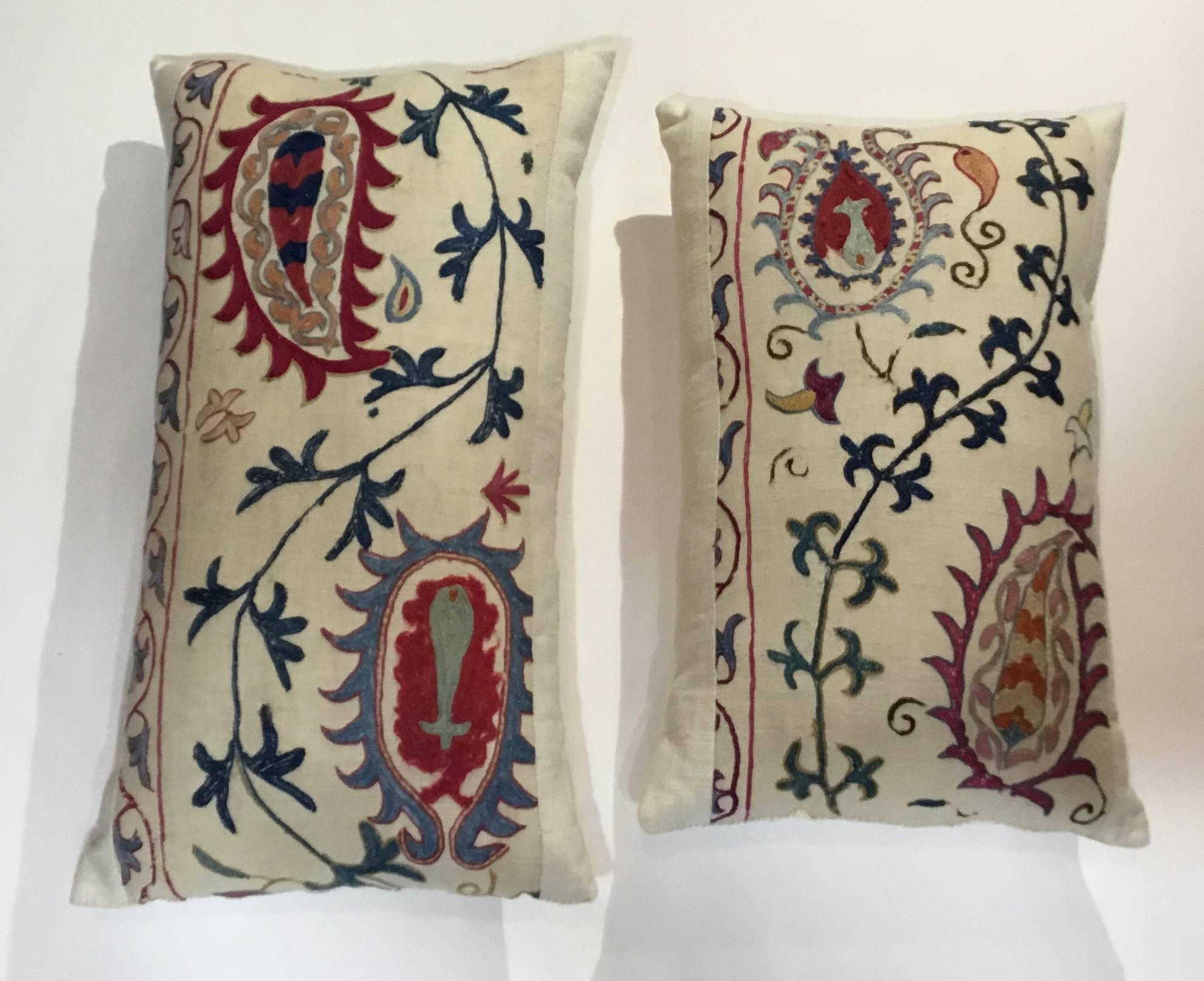 Uzbek Pair of Antique Suzani Pillow