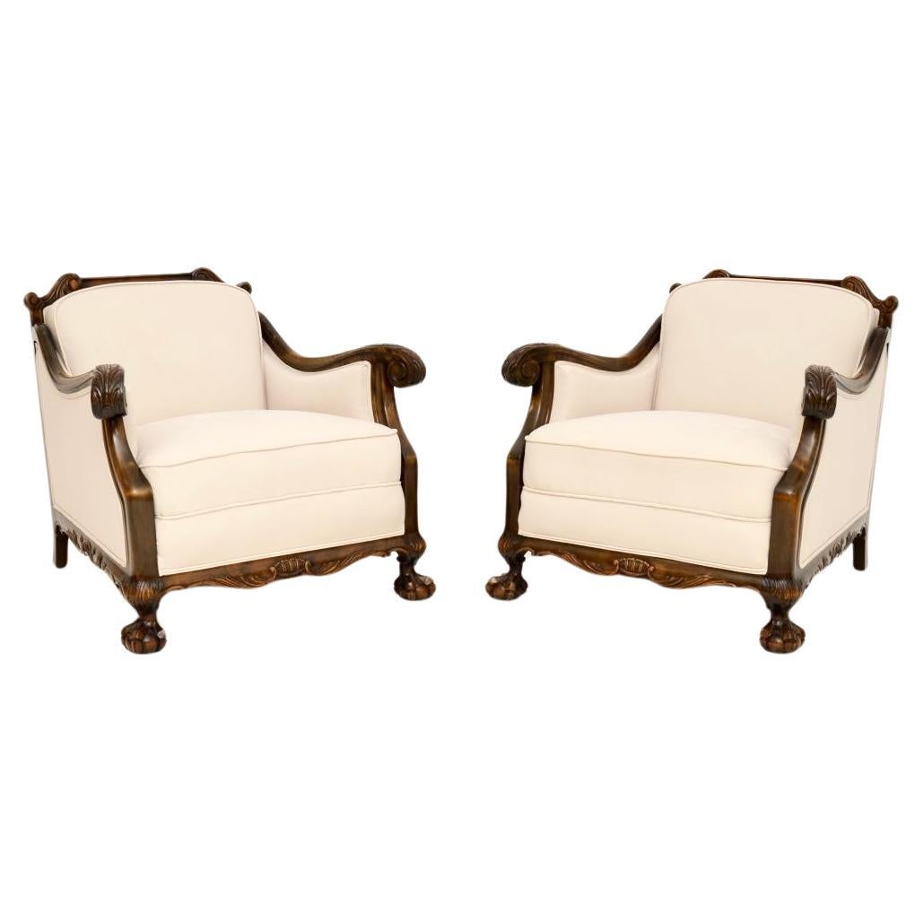 Pair of Antique Swedish Armchairs in Satin Birch