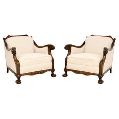 Pair of Antique Swedish Armchairs in Satin Birch