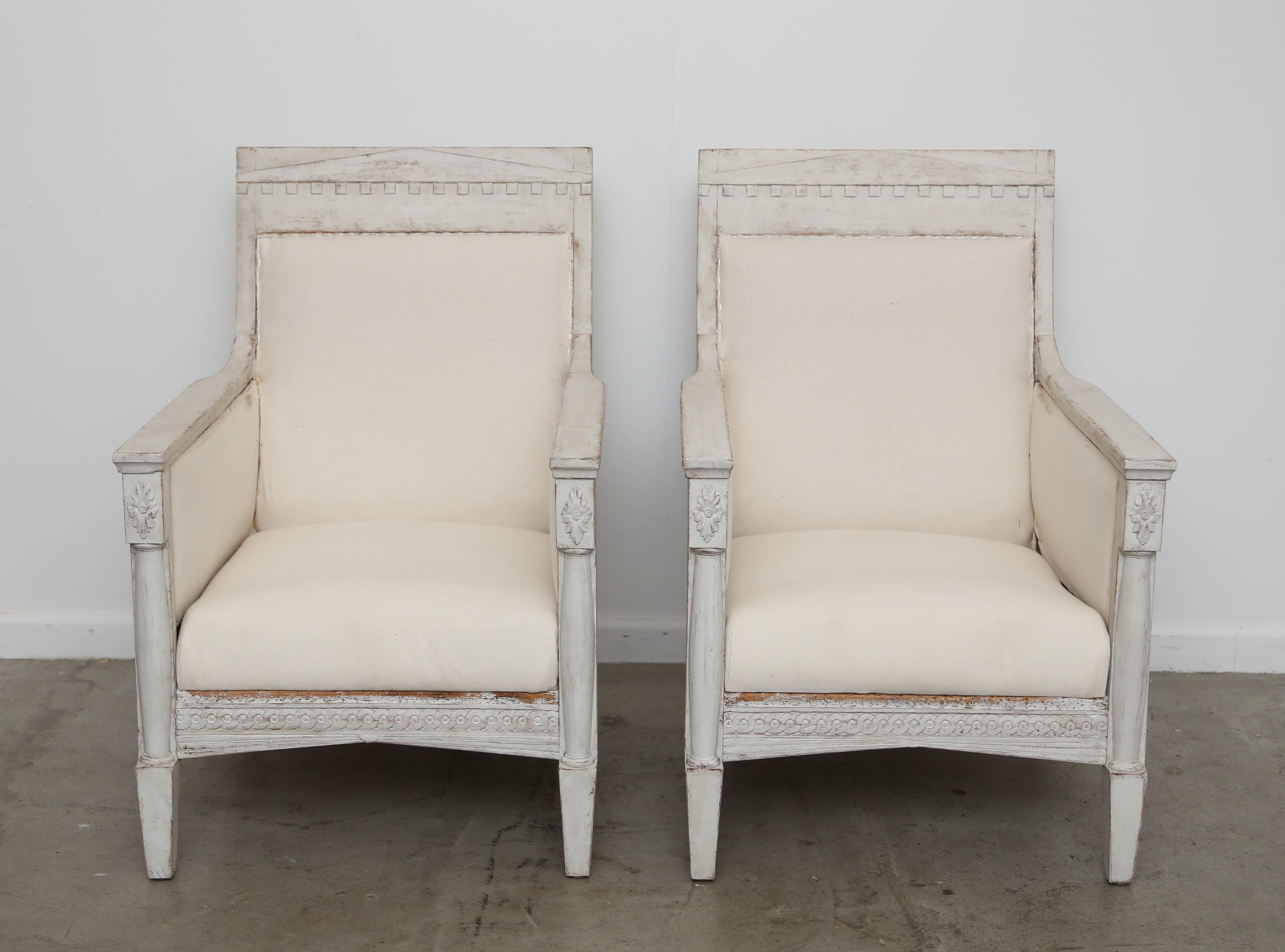 Pair of Antique Swedish Art Nouveau Wood Frame Bergere Chairs Early 20th Century 2