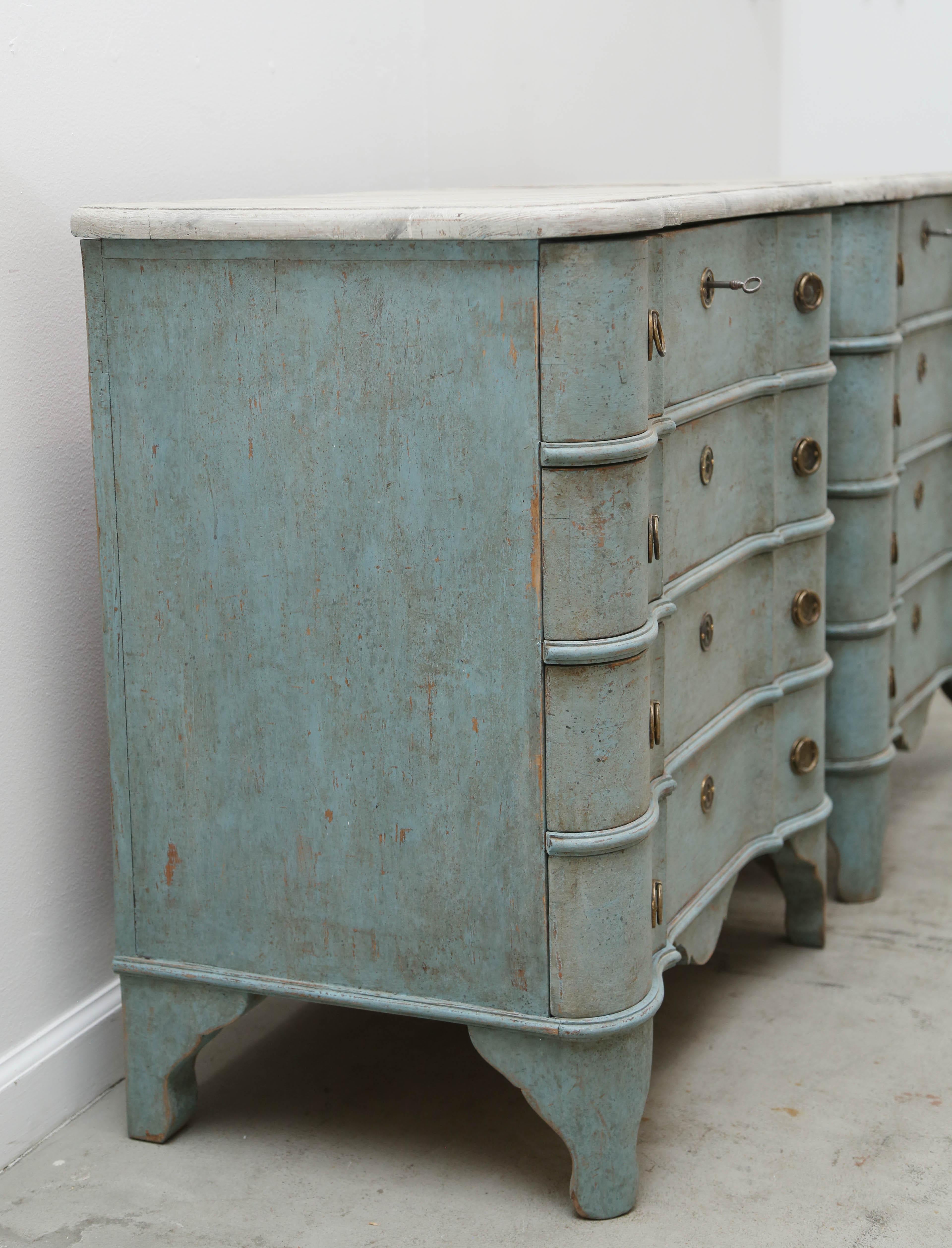 Pair of Antique Swedish Baroque Style Blue Painted Chests, Mid-19th Century 5