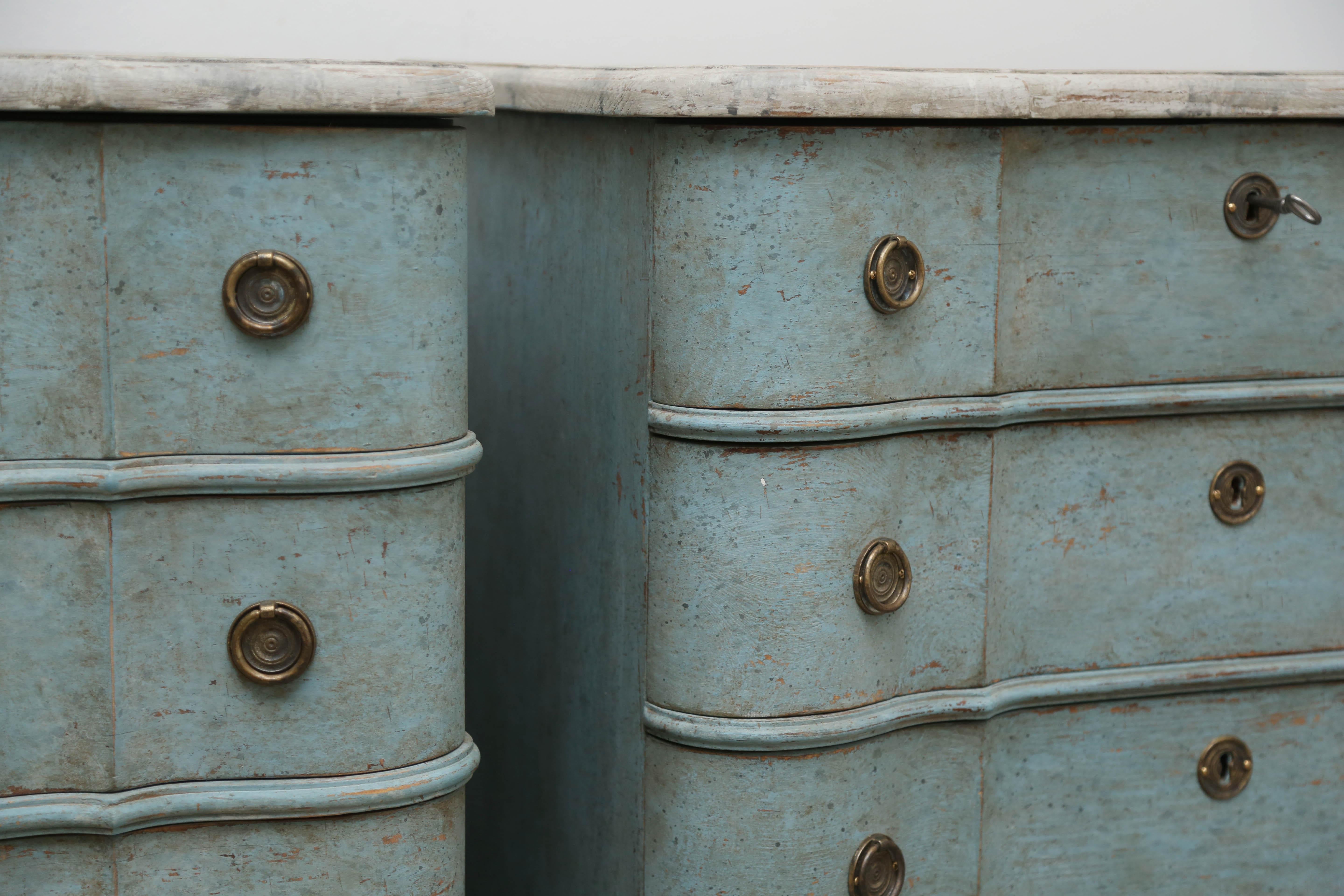 Pair of Antique Swedish Baroque Style Blue Painted Chests, Mid-19th Century 7