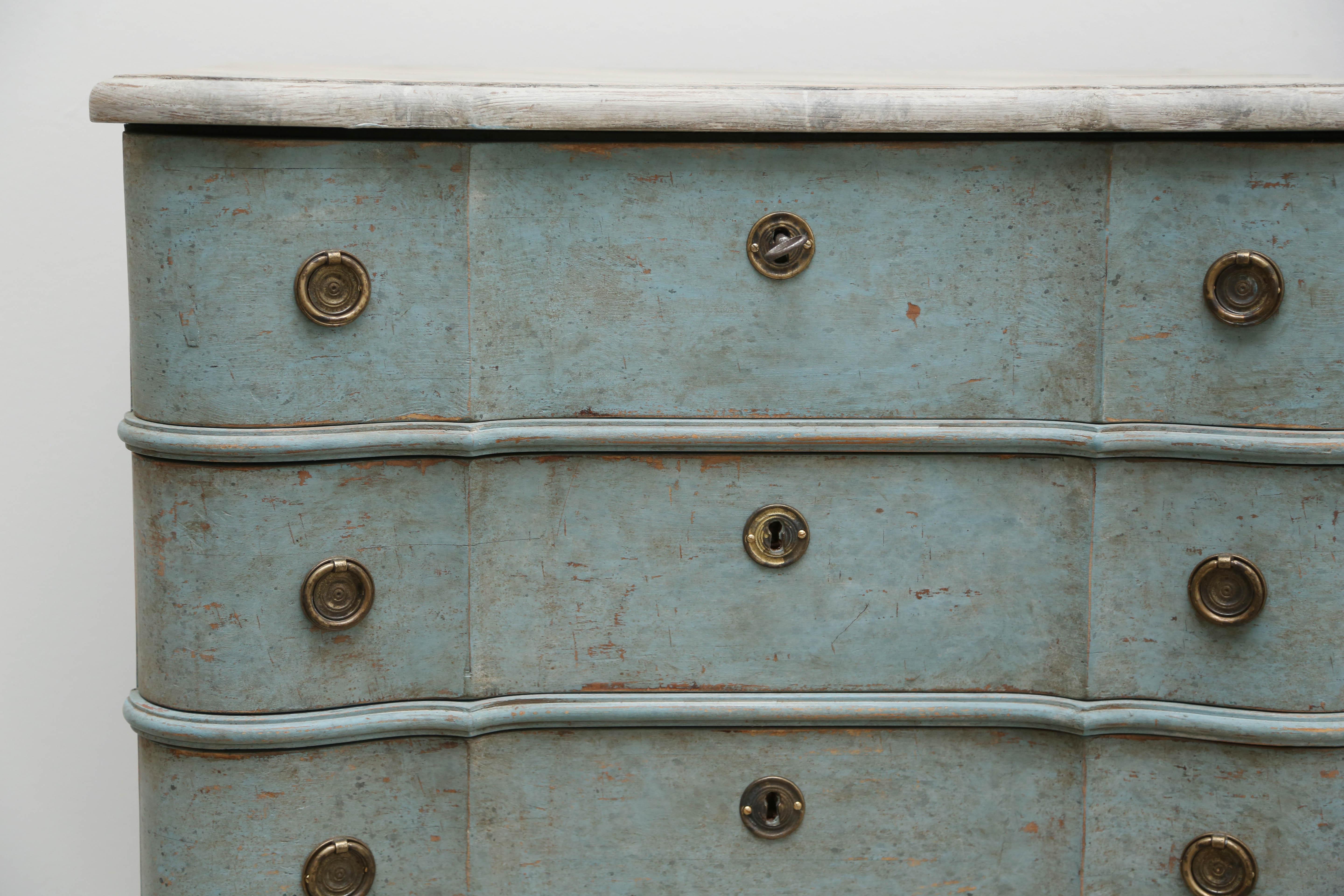 Wood Pair of Antique Swedish Baroque Style Blue Painted Chests, Mid-19th Century