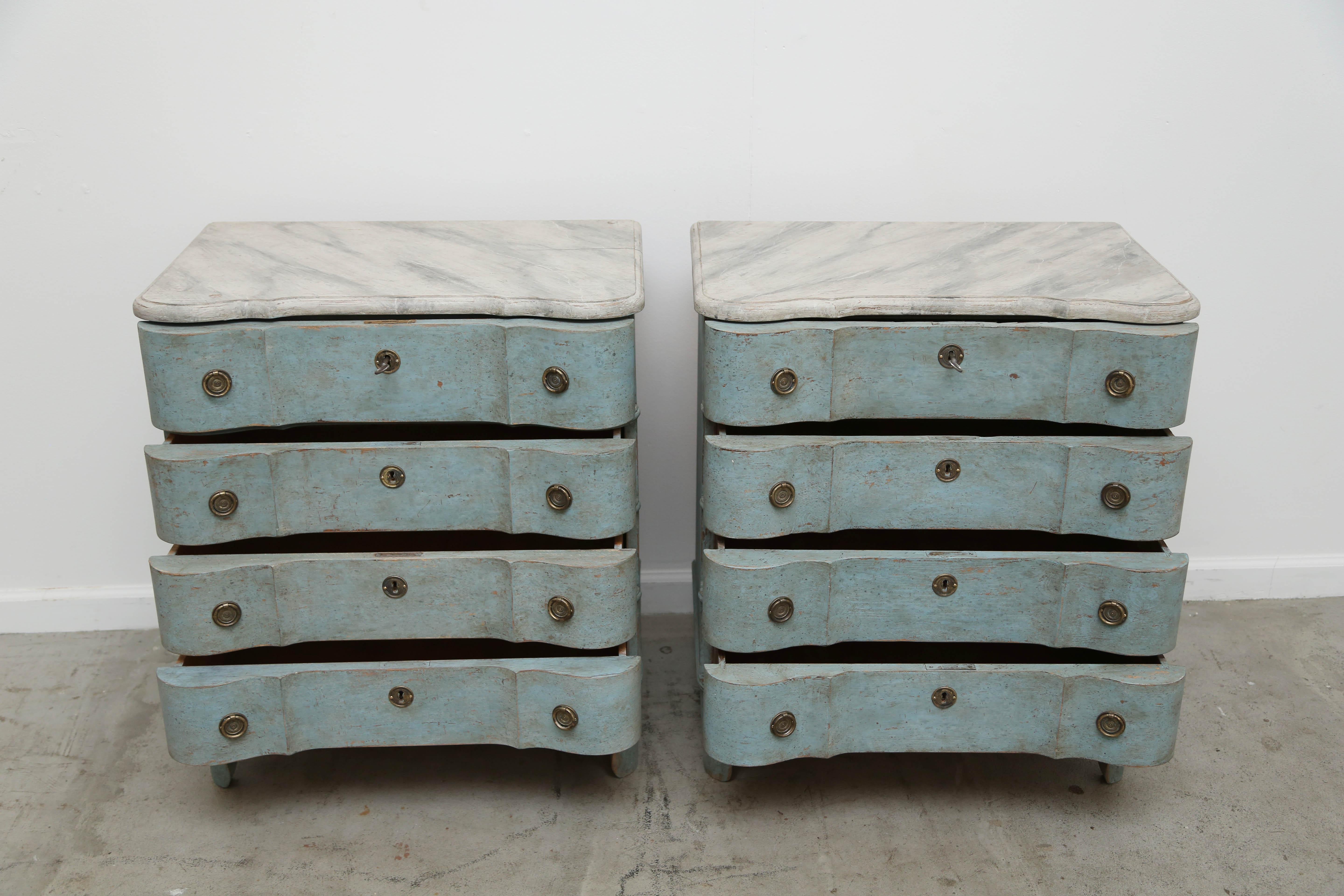 Pair of Antique Swedish Baroque Style Blue Painted Chests, Mid-19th Century 4