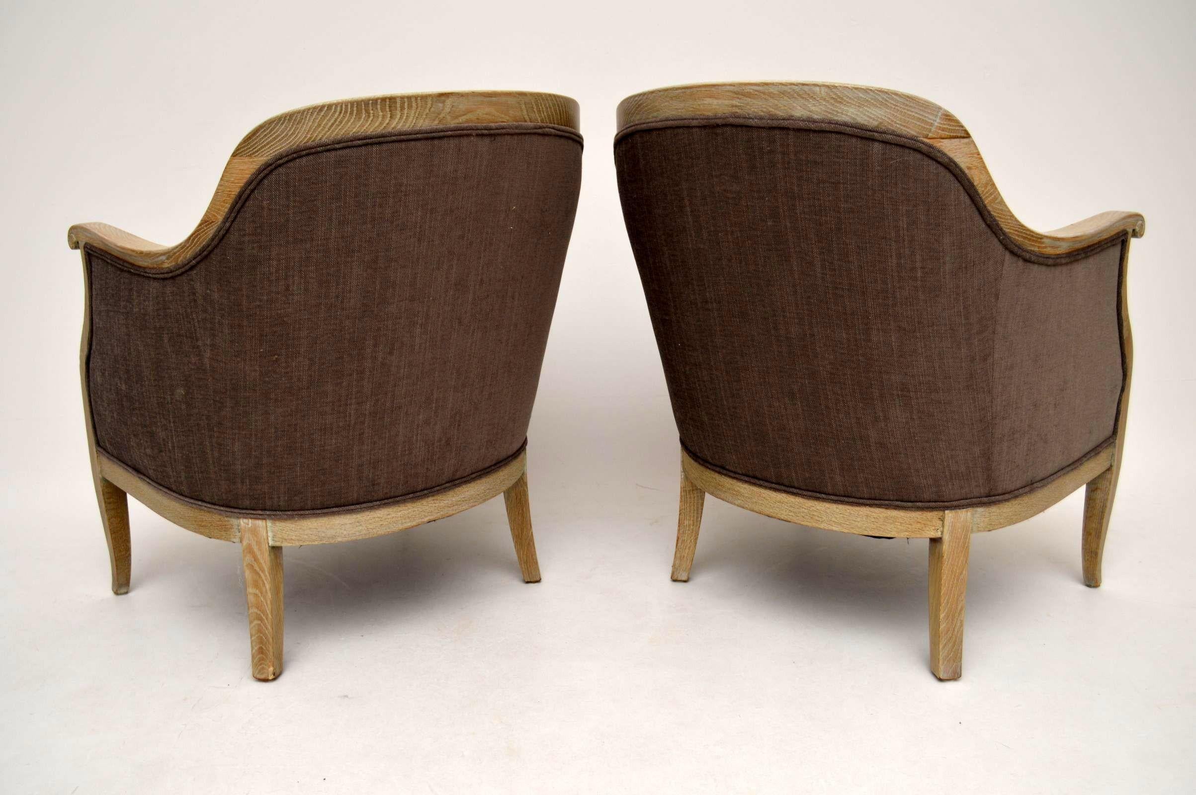 Pair of Antique Swedish Bleached Oak Upholstered Armchairs 6