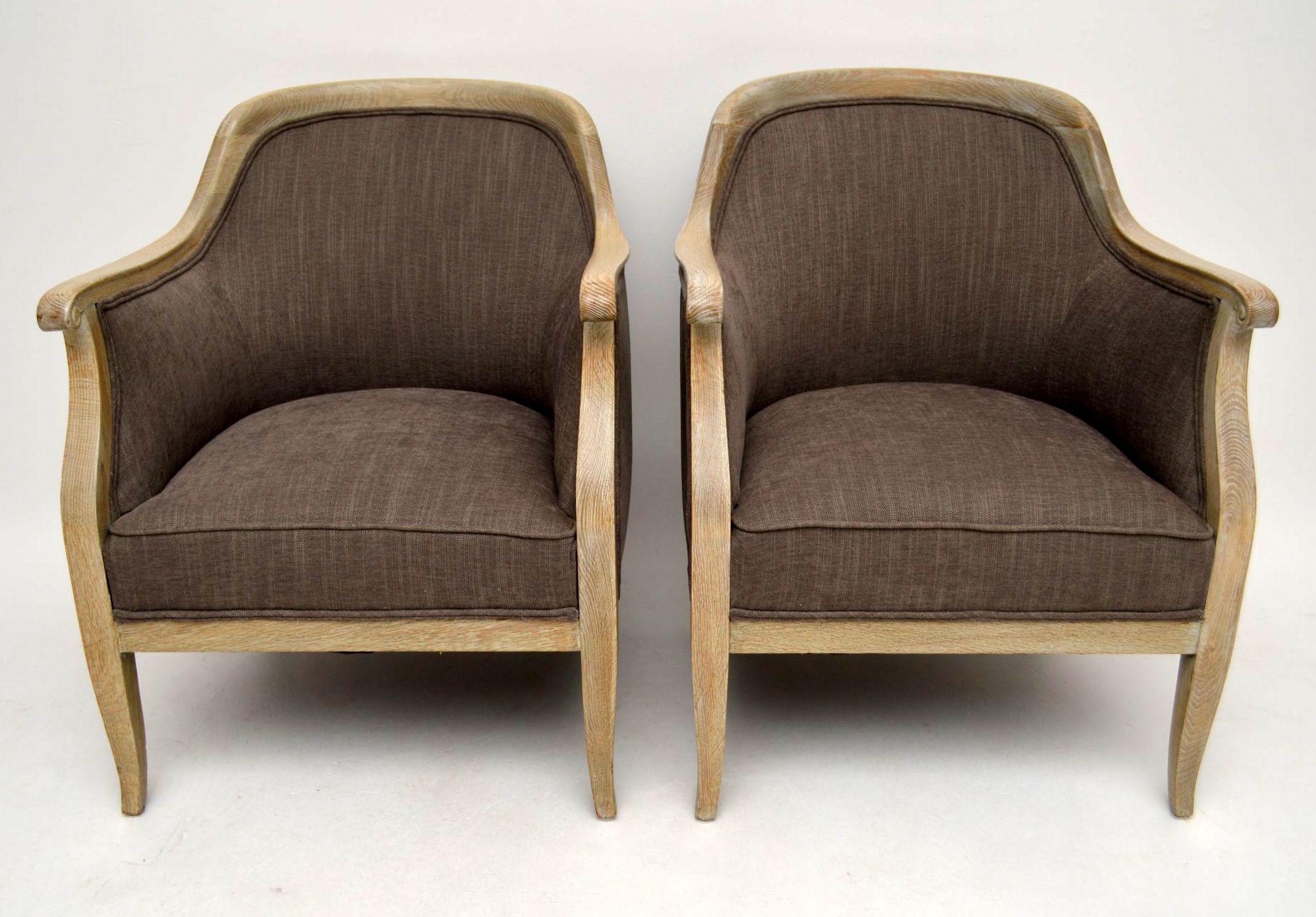 Late 19th Century Pair of Antique Swedish Bleached Oak Upholstered Armchairs