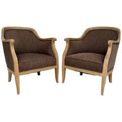 Pair of Antique Swedish Bleached Oak Upholstered Armchairs
