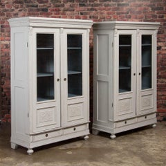 Pair of Antique Swedish Bookcases / Armoires Painted White