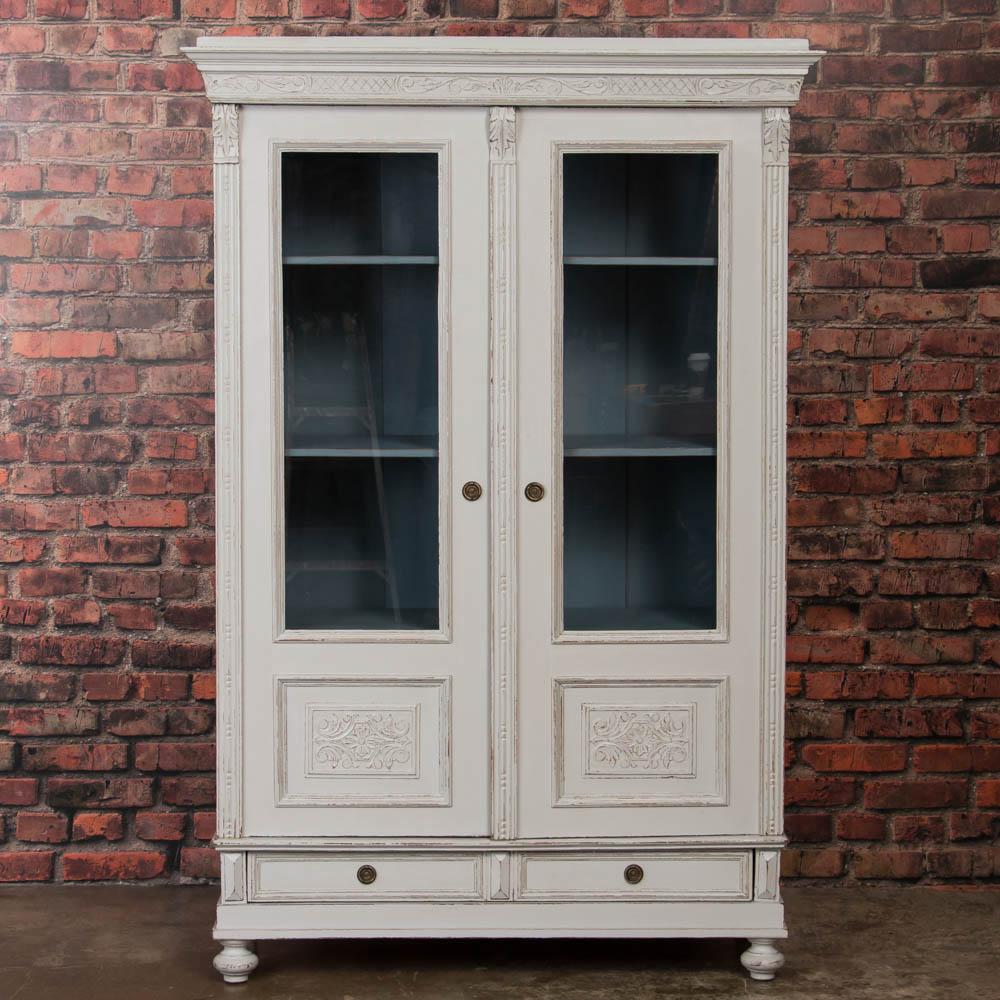 19th Century Pair of Antique Swedish Bookcases / Armoires Painted White