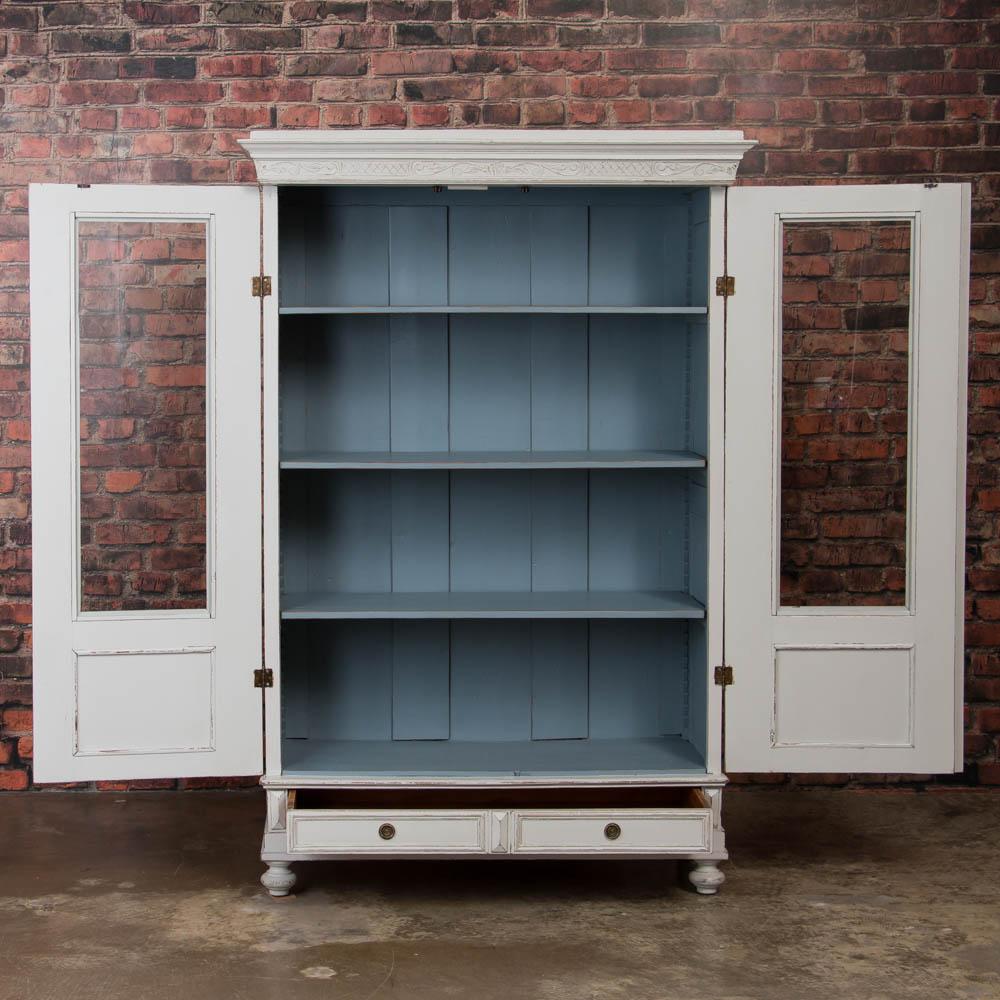Pair of Antique Swedish Bookcases / Armoires Painted White 1