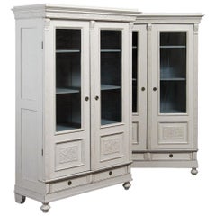 Pair of Antique Swedish Bookcases / Armoires Painted White
