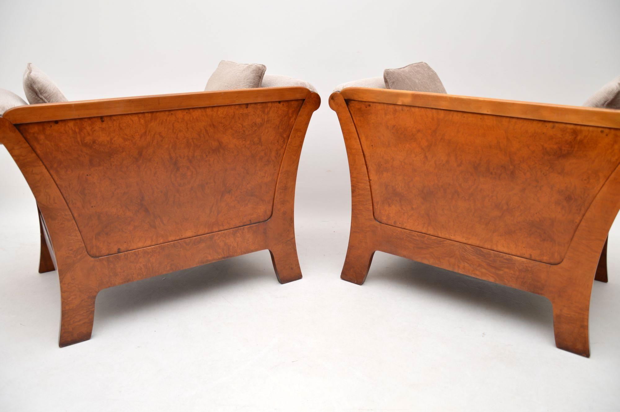 Pair of Antique Swedish Burr Walnut Armchairs 4