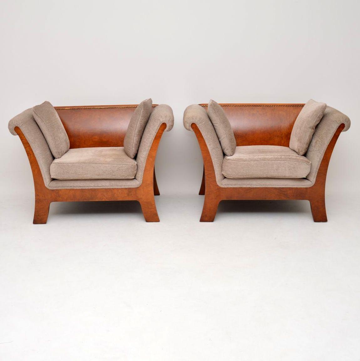 Pair of Antique Swedish Burr Walnut Armchairs In Good Condition In London, GB