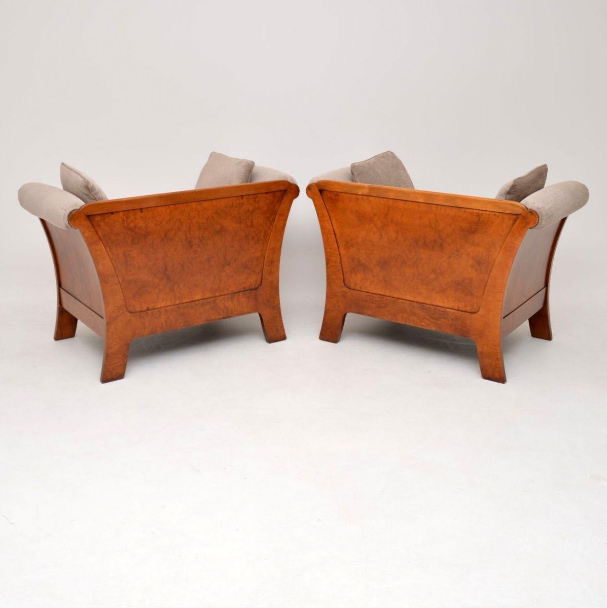 Pair of Antique Swedish Burr Walnut Armchairs 3