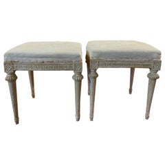 Pair of Antique Swedish Carved and Painted Gustavian Benches