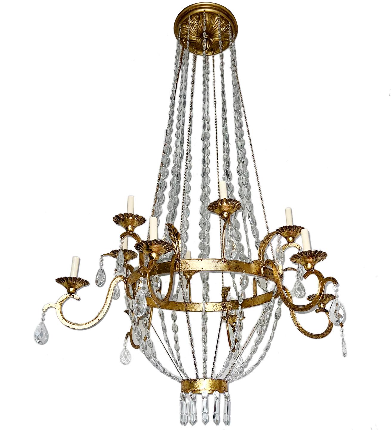 Pair of Antique Swedish Crystal Chandeliers, Sold Individually In Good Condition For Sale In New York, NY