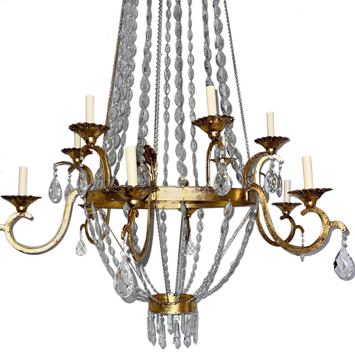 Pair of Antique Swedish Crystal Chandeliers, Sold Individually For Sale 1