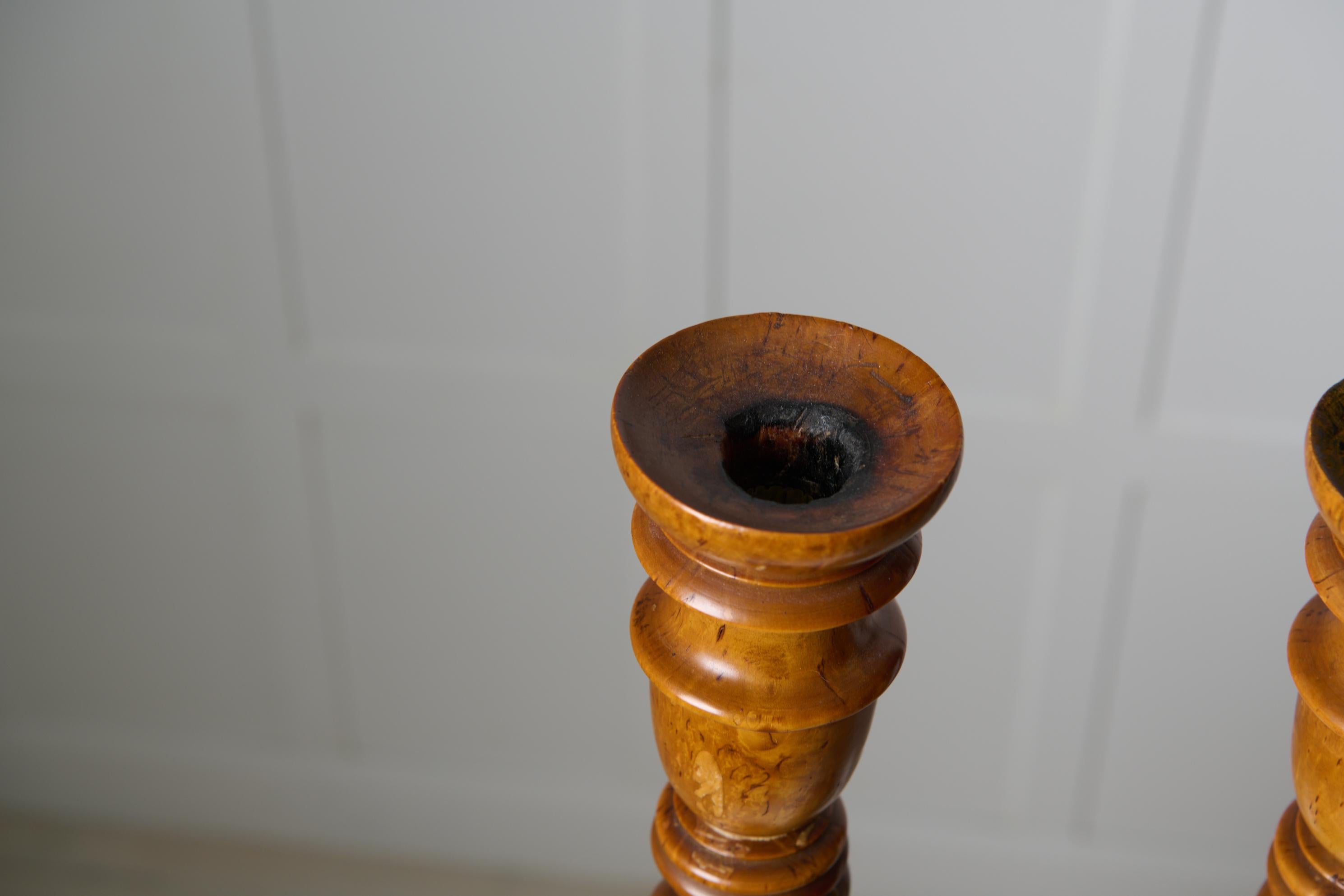 Pair of Antique Swedish Empire Candlesticks Made by Hand in Solid Birch For Sale 2