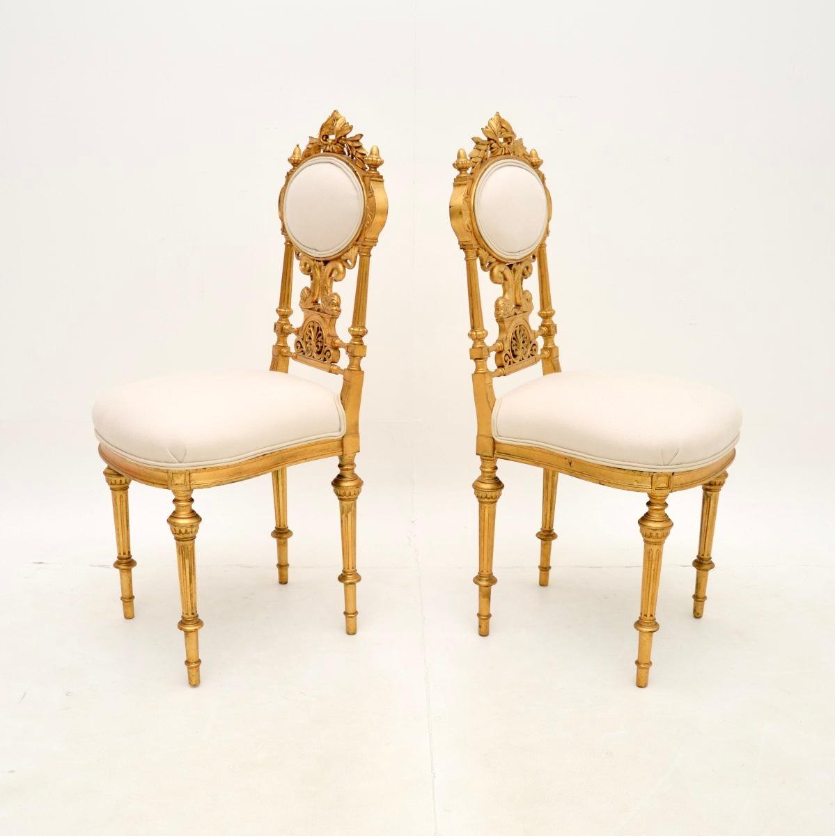 Pair of Antique Swedish Empire Giltwood Side Chairs In Good Condition In London, GB