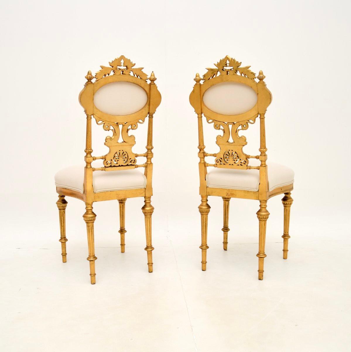 Late 19th Century Pair of Antique Swedish Empire Giltwood Side Chairs