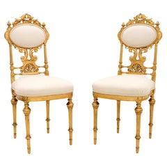 Pair of Antique Swedish Empire Giltwood Side Chairs