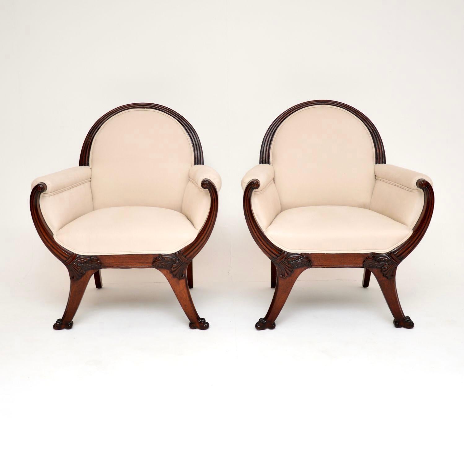 Regency Pair of Antique Swedish Gondola Armchairs