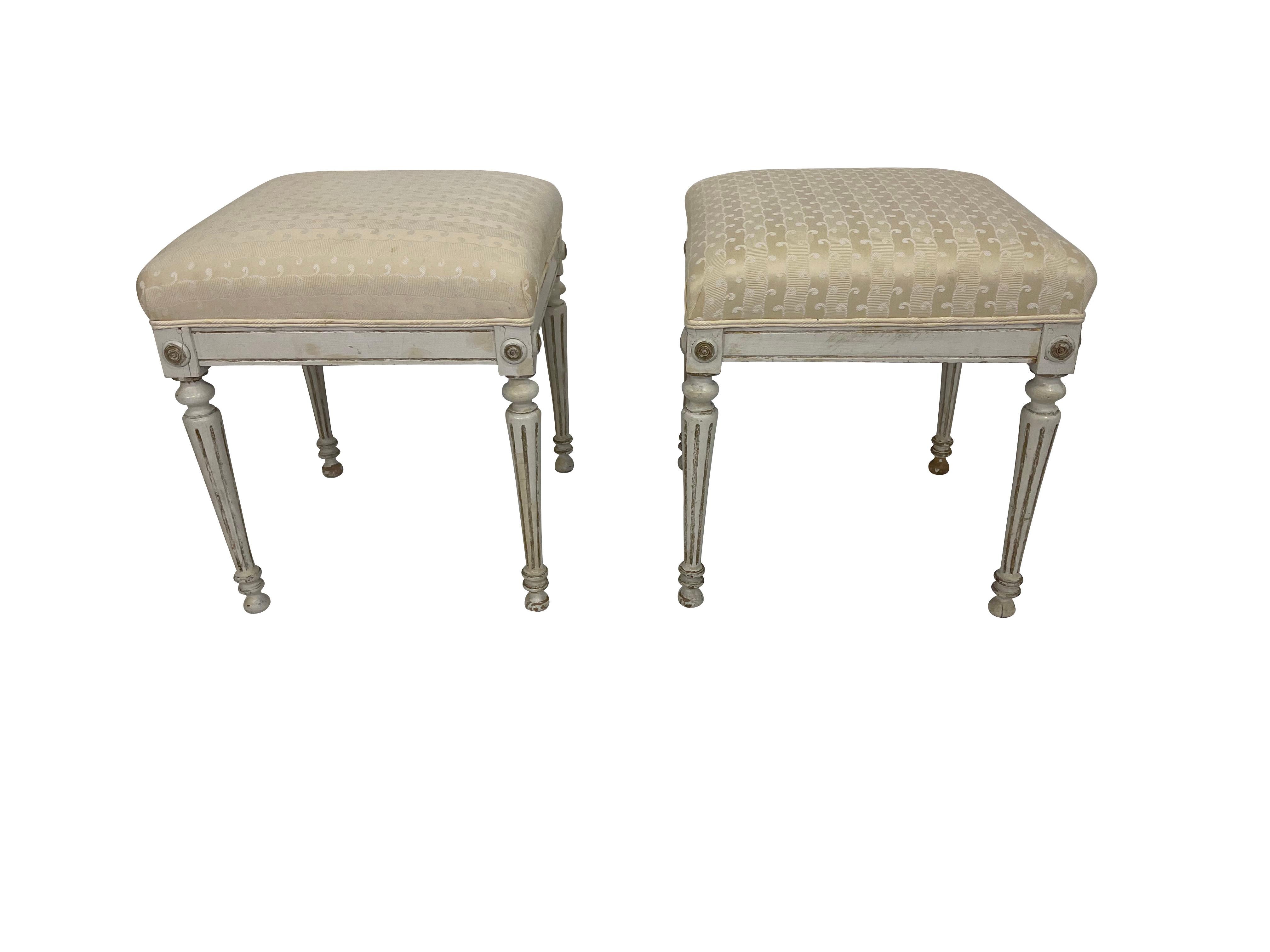 19th Century Pair of Antique Swedish Gustavian Ottomans For Sale