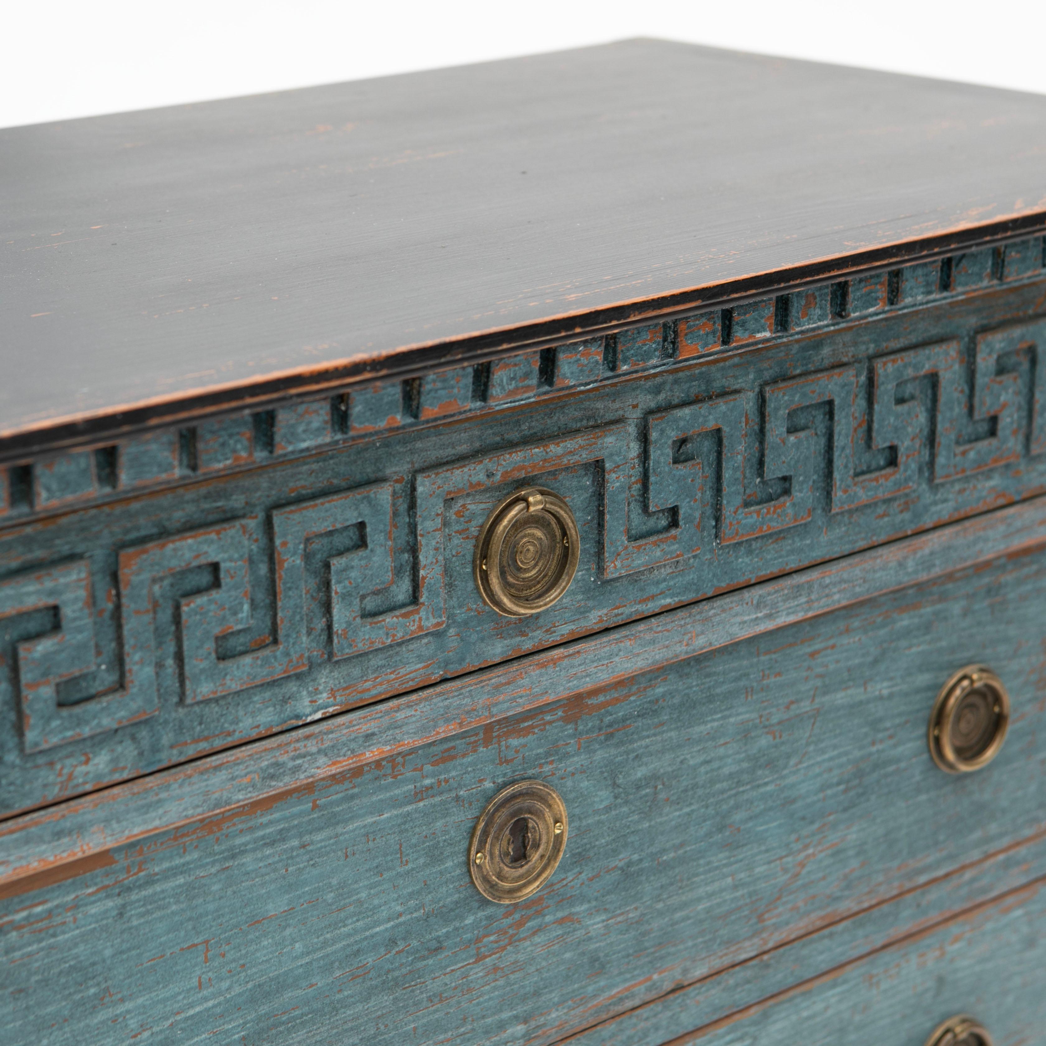 Pine Pair of Swedish Gustavian Style Blue Painted Chest of Drawers