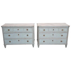 Pair of Antique Swedish Gustavian Style Blue Painted Chests, Late 19th Century