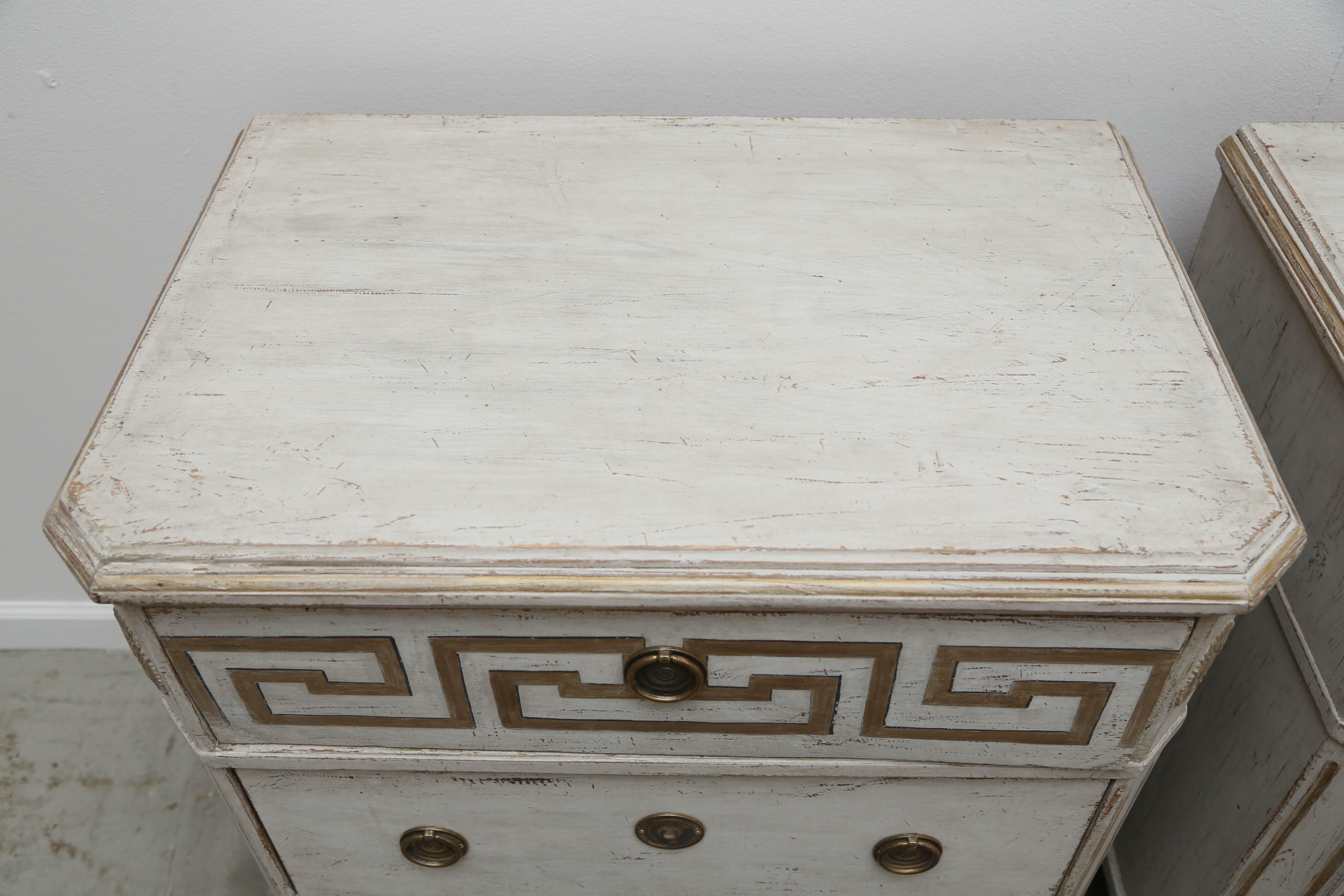 19th Century Pair of Antique Swedish Gustavian Style Painted Chests with Greek Key