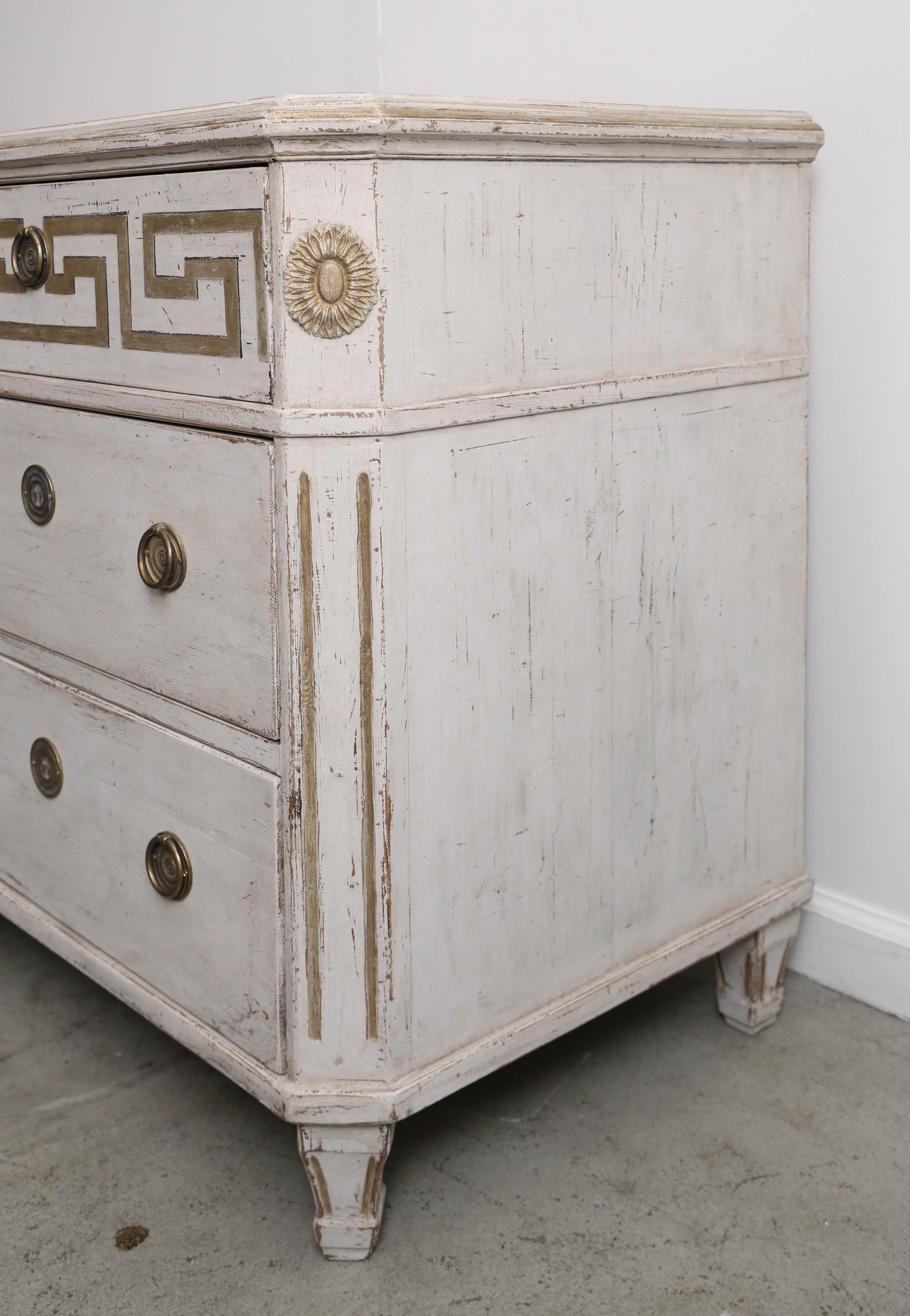 Pair of Antique Swedish Gustavian Style Painted Chests with Greek Key 2