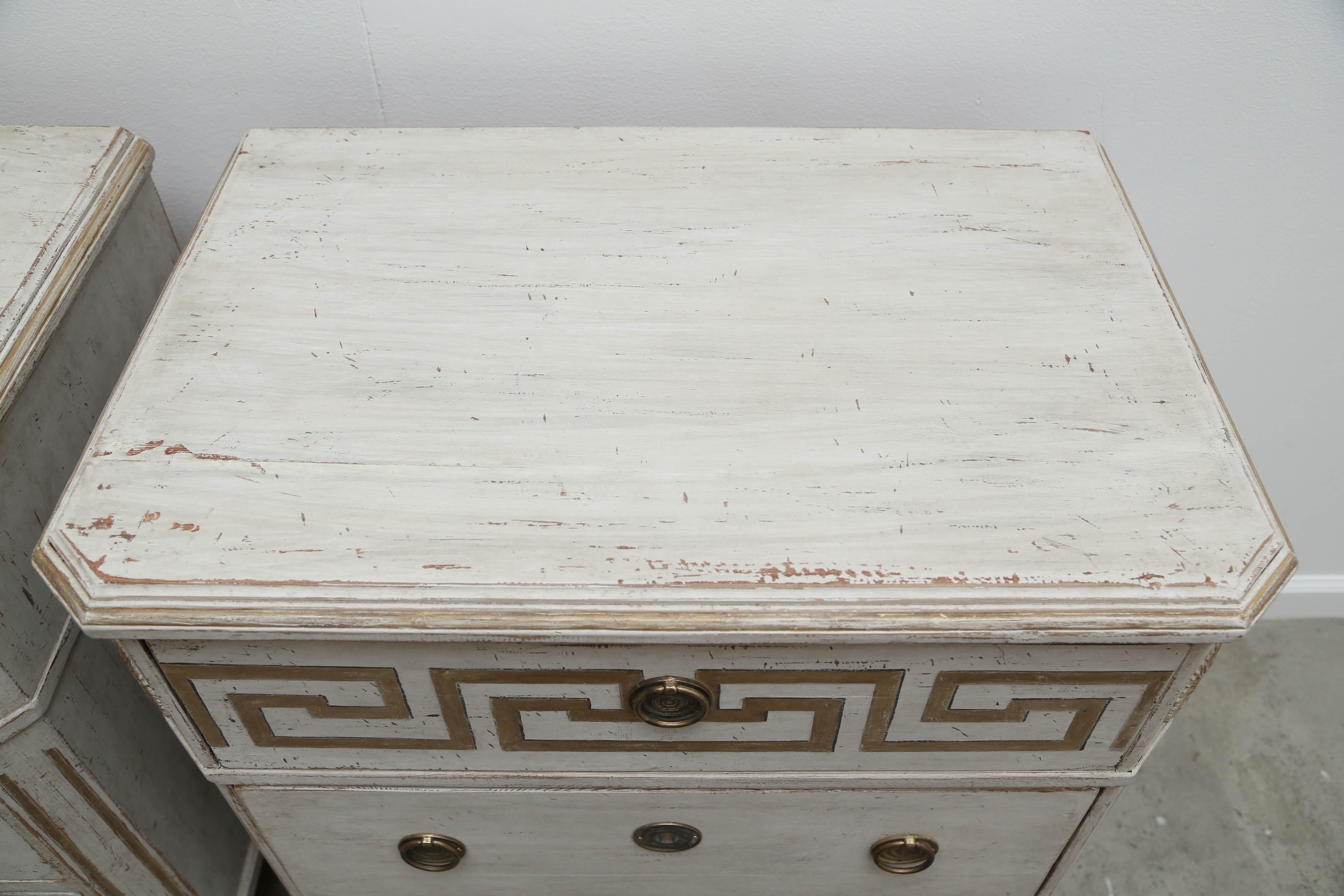 Pair of Antique Swedish Gustavian Style Painted Chests with Greek Key 4