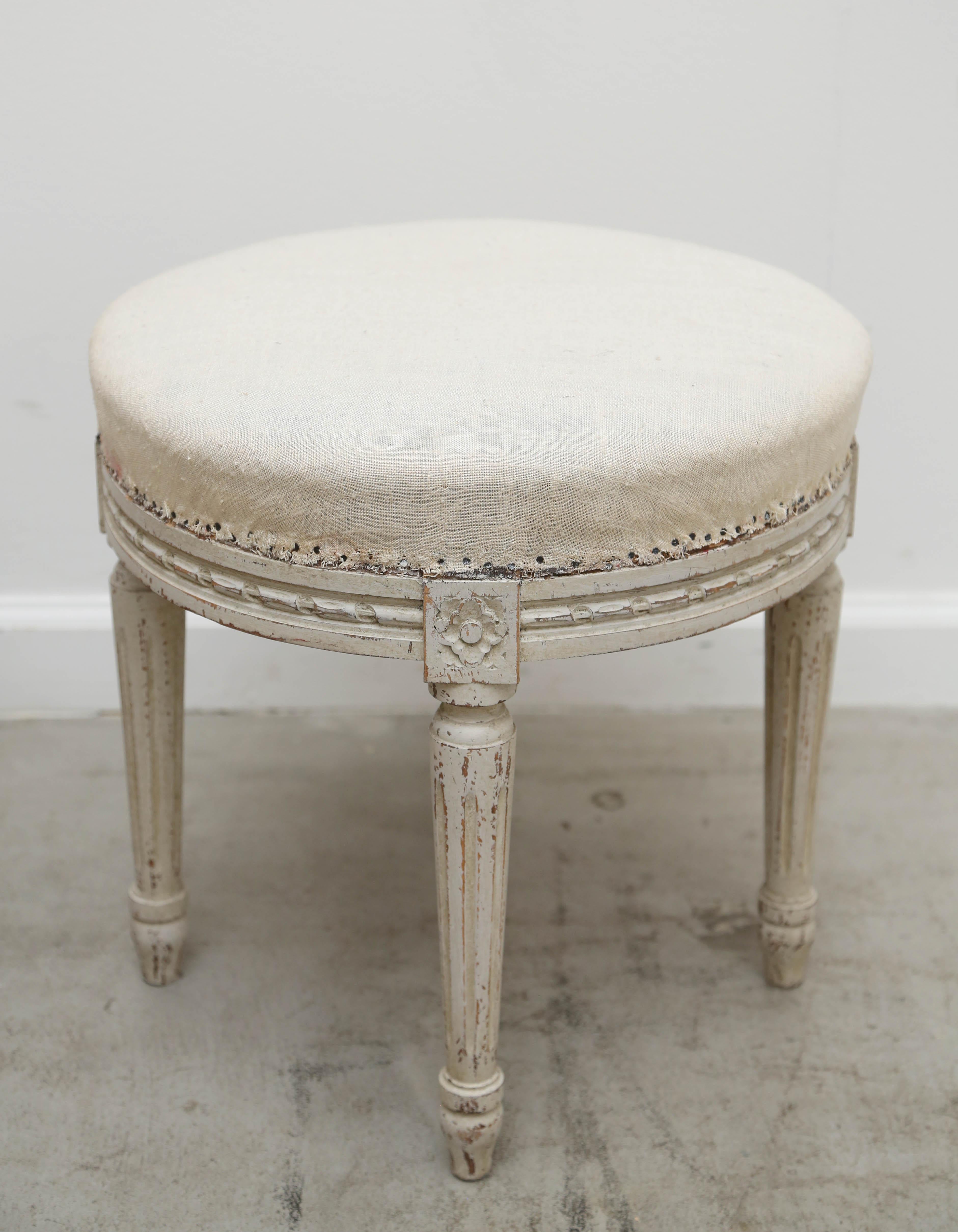Fabric Pair of Antique Swedish Gustavian Style Painted Round Stools, Late 19th Century